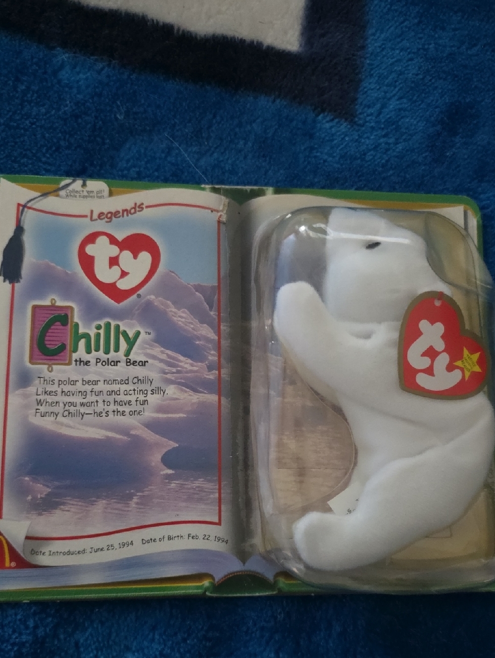 Ty White Chilly Polar Bear Beanie Plush with Heart Tag